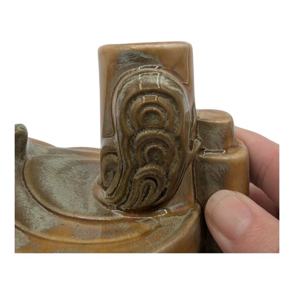 Vintage Ceramic Dual Taper Candle Holder Green Brown Double Candlestick - Picture 6 of 10